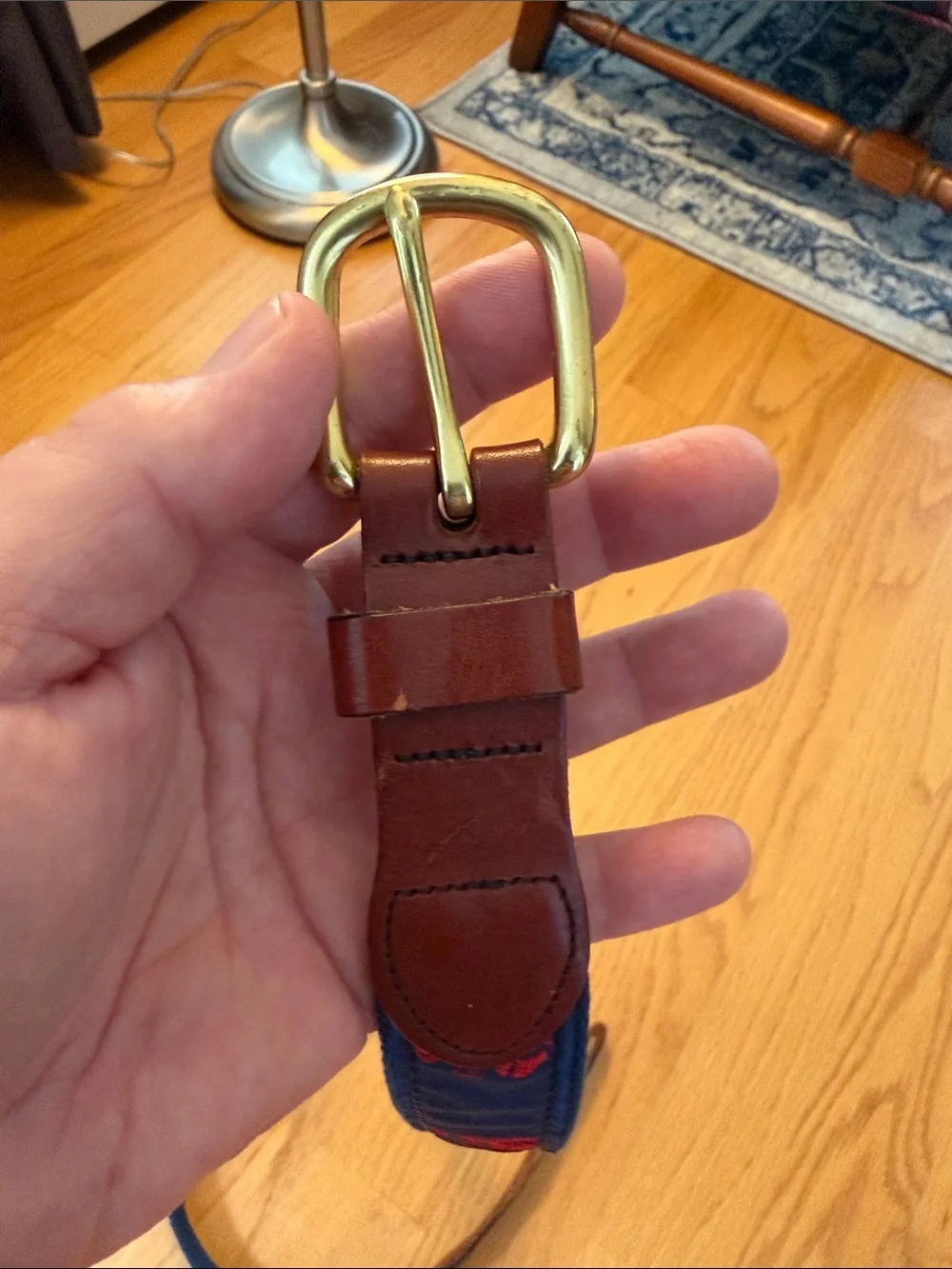 J. Press leather and ribbon lobster motif belt size 42